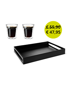 Dienblad met 2 dubbelwandige koffieglazen