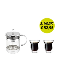 Koffiemaker Luxe met 2 dubbelwandige koffieglazen